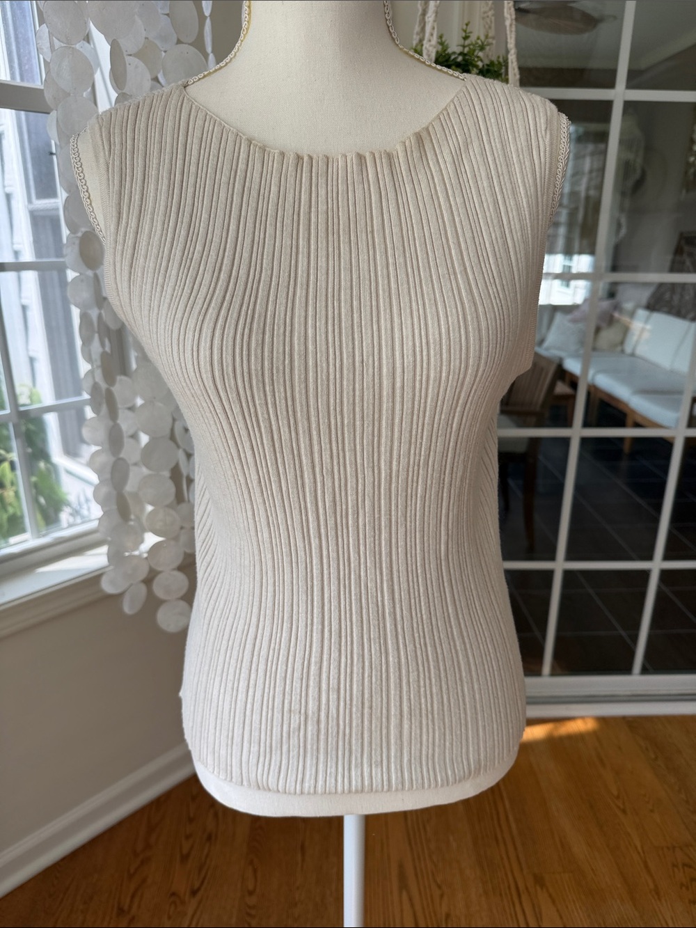 Quince Cotton Cashmere Sleeveless Ribbed Knit Sweater Tank - Cream medium